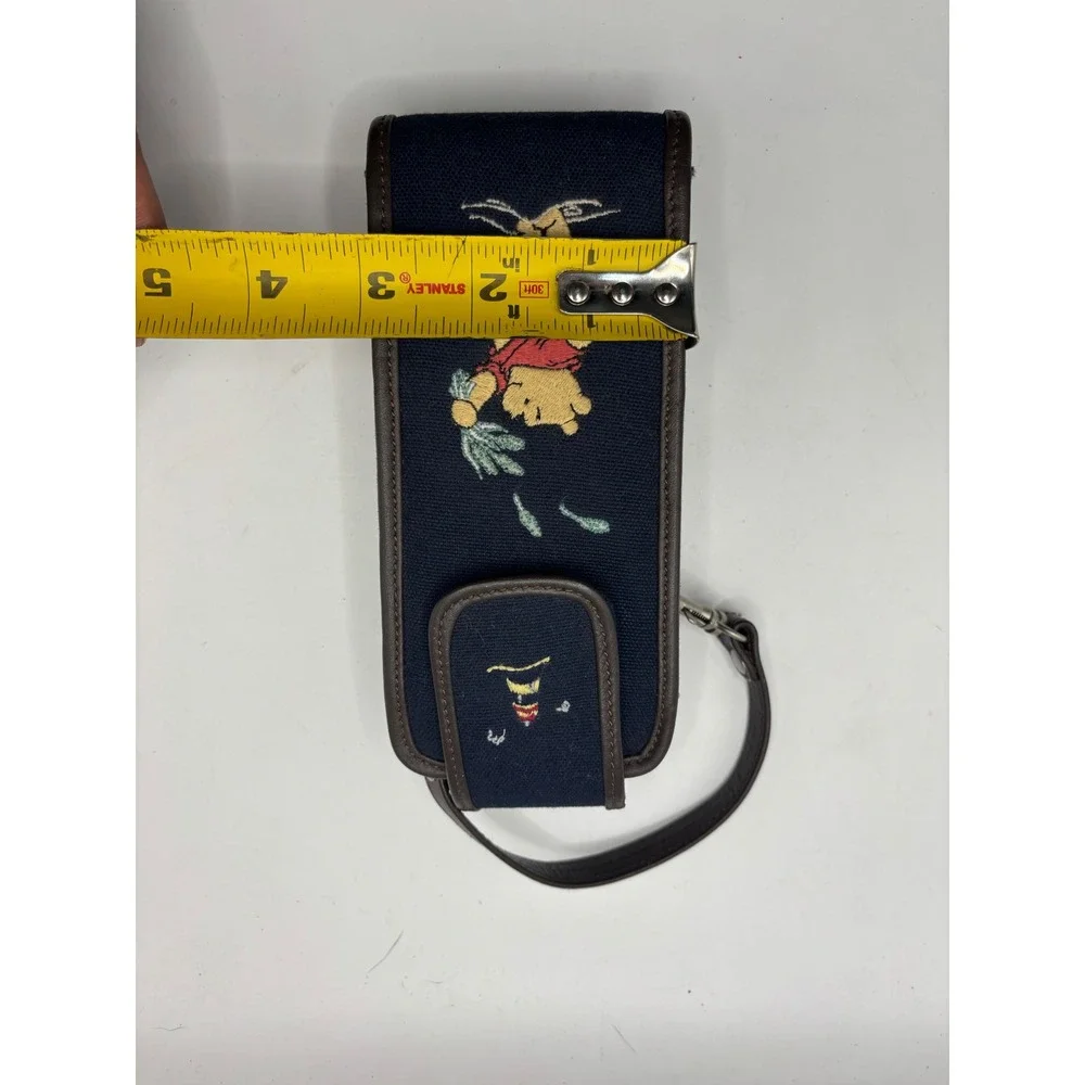 Vtg Disney Store Winnie‎ the Pooh Navy Canvas Leather Trim Pouch Wristlet Case